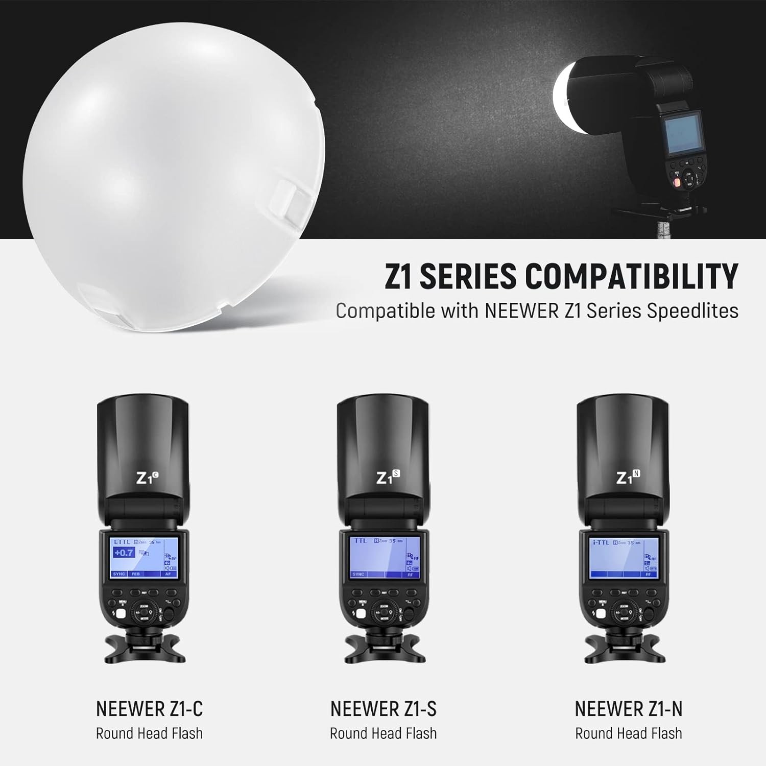 NEEWER Magnetic Dome Diffuser for Round Head Speedlite Flash, Magnetically Attac