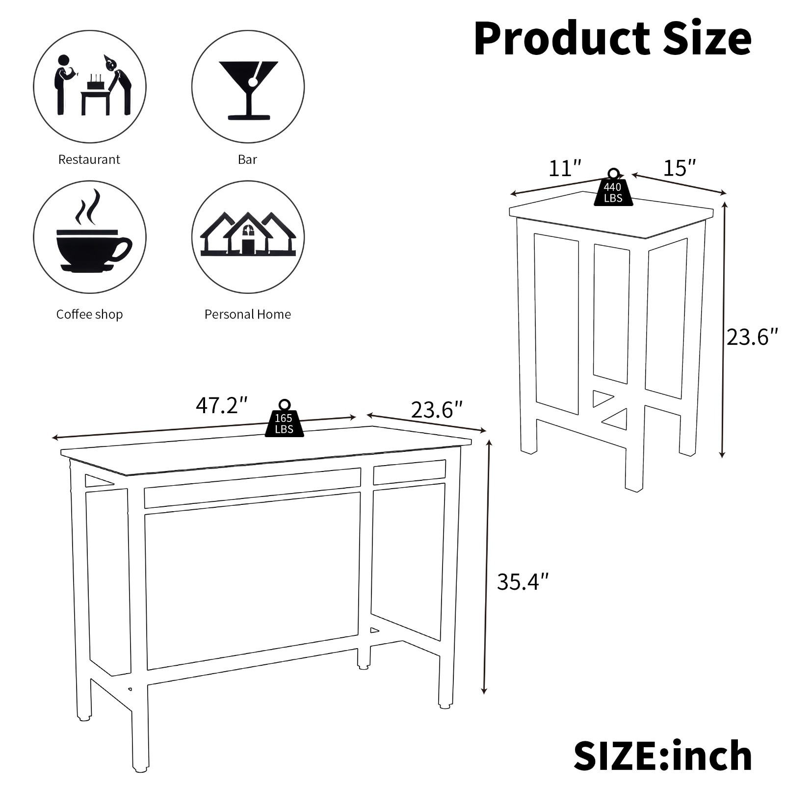 Modern 5PC Kitchen Bar Table Set w/Stools Metal Frame White Oak
