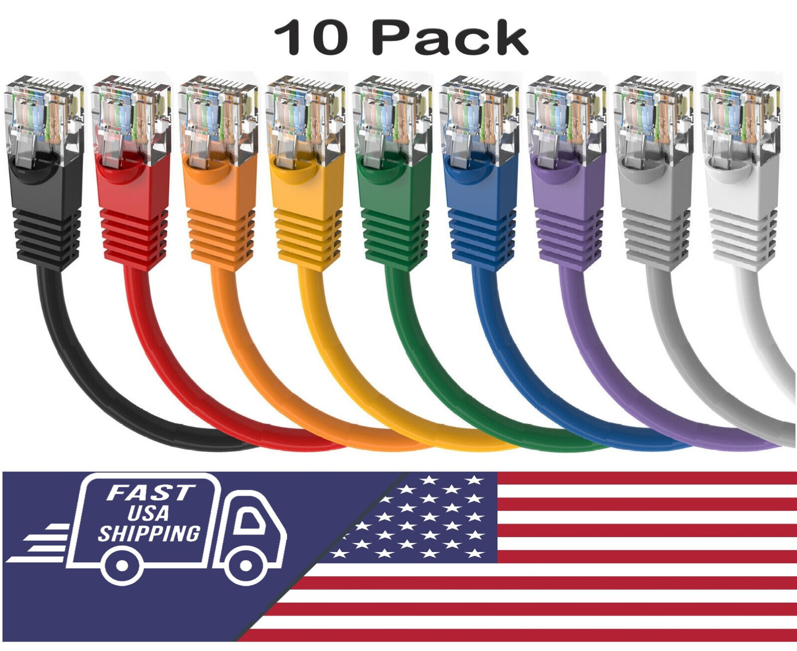 10 Pack 1 FOOT Cat6 Gigabit Ethernet Patch Cord 9 Colors 24AWG Pure Copper Cable
