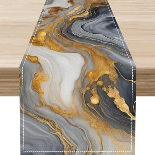 Marble Table Runner,Gray Gold Modern Marble 13x36" Table Runner Marble-10