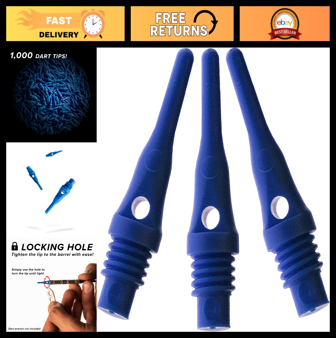 Soft Tip Dart Points 2BA Thread - Tufflex S.S. Super Short - 100/1000 Pack Optio