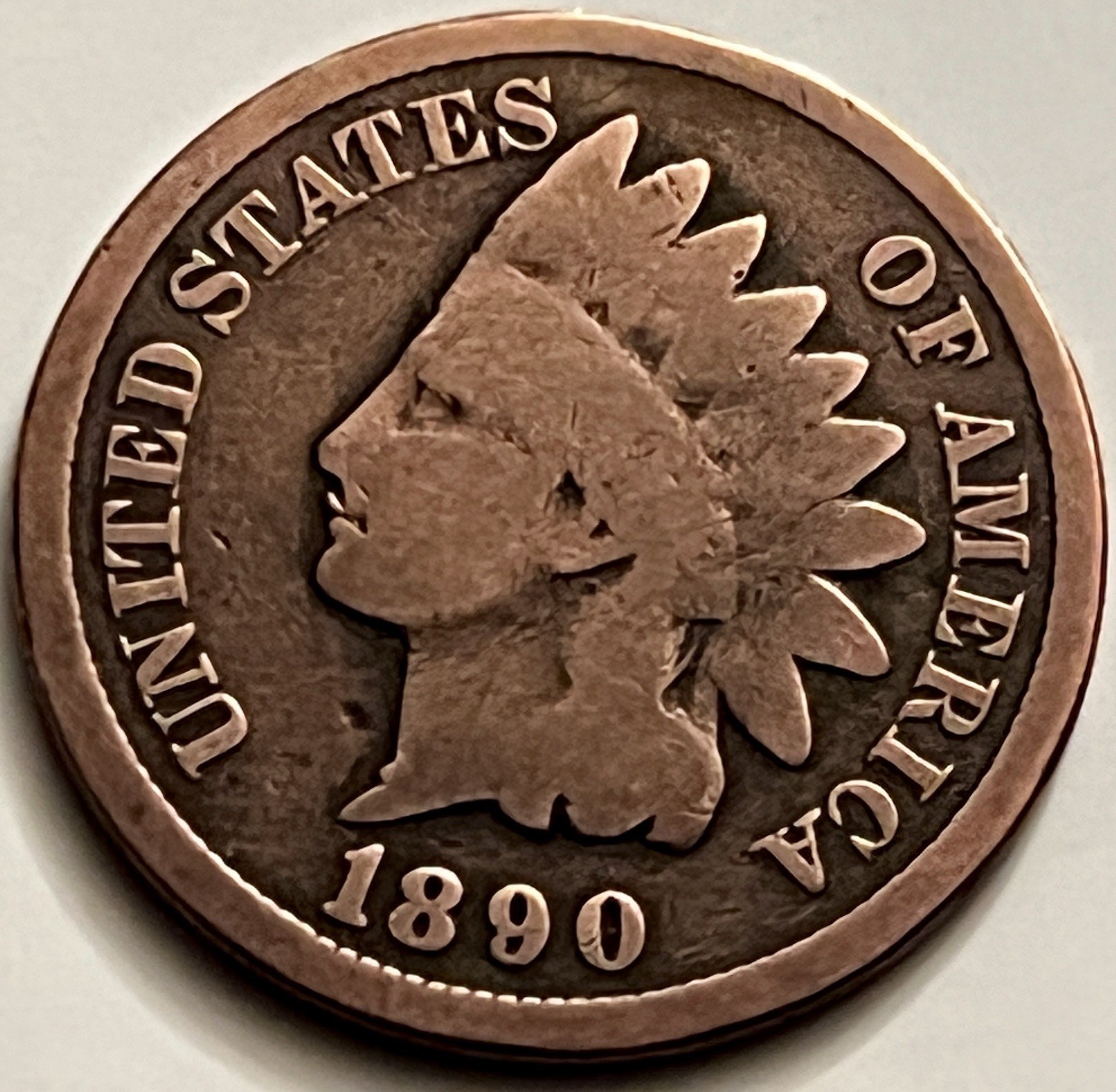 1890 Indian Head Cent Rough Obv Strong Detailed Reverse 57.2M Mintage BN995