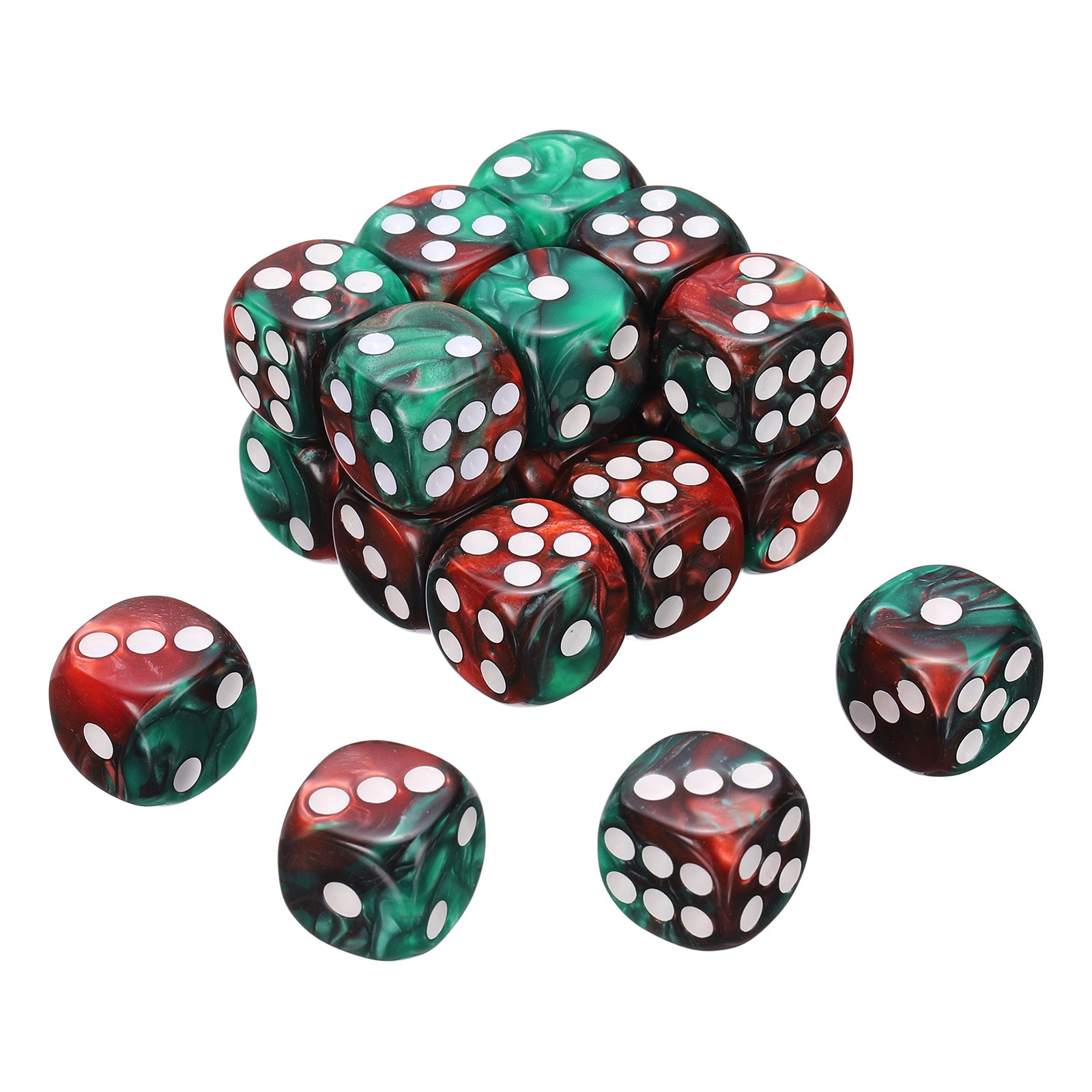 20Pcs 6 Sided Colored Standard Dice, Acrylic D6 Mini Game Dice, Red/Green, White