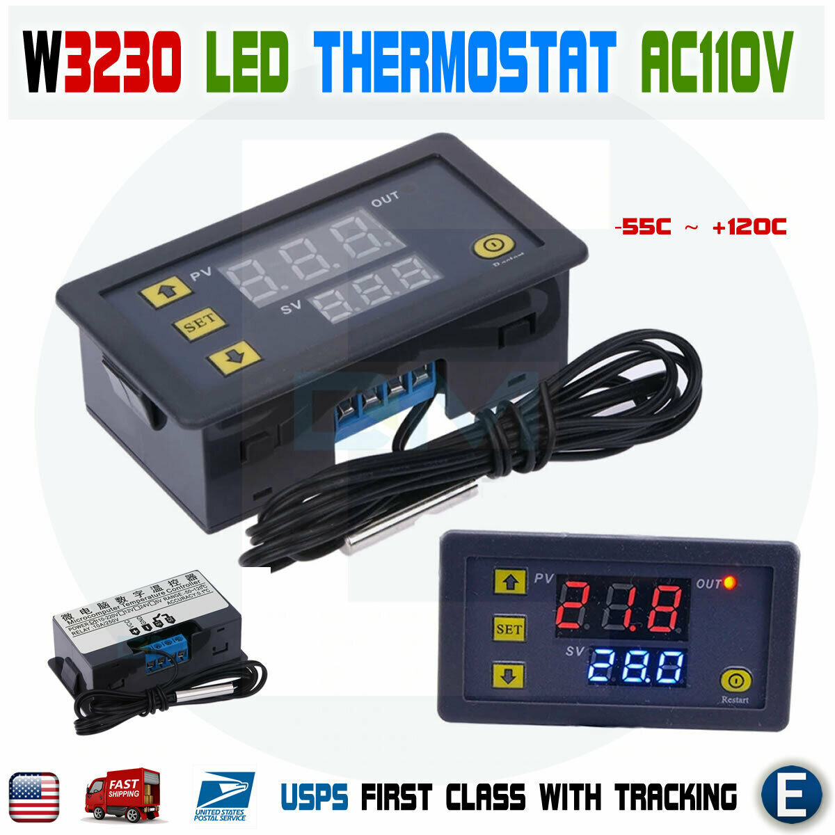 DC 110V 20A LCD Digital Thermostat Temperature Controller Meter Regulator W3230