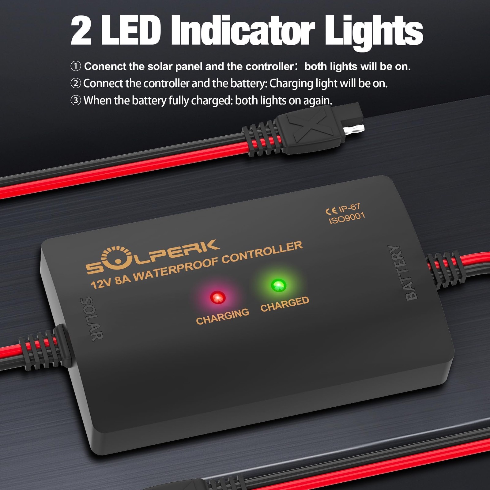 8A 12V Solar Charge Controller with LED Display, IP67 Waterproof PWM Intellig...