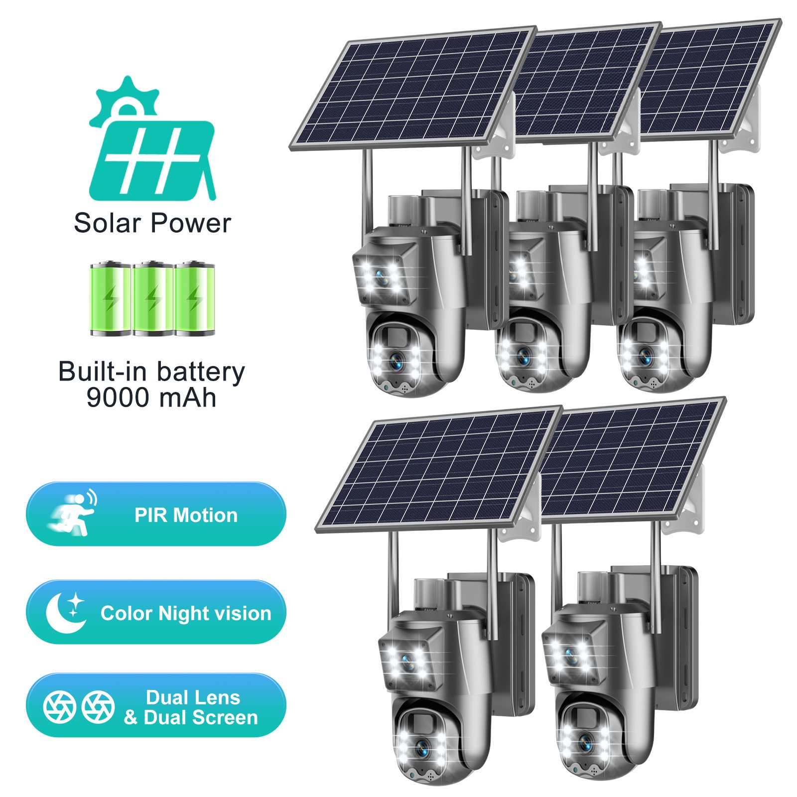5pcs 8MP WIFI Pan/Tilt Home Security Camera Outdoor Wireless Solar Battery Home