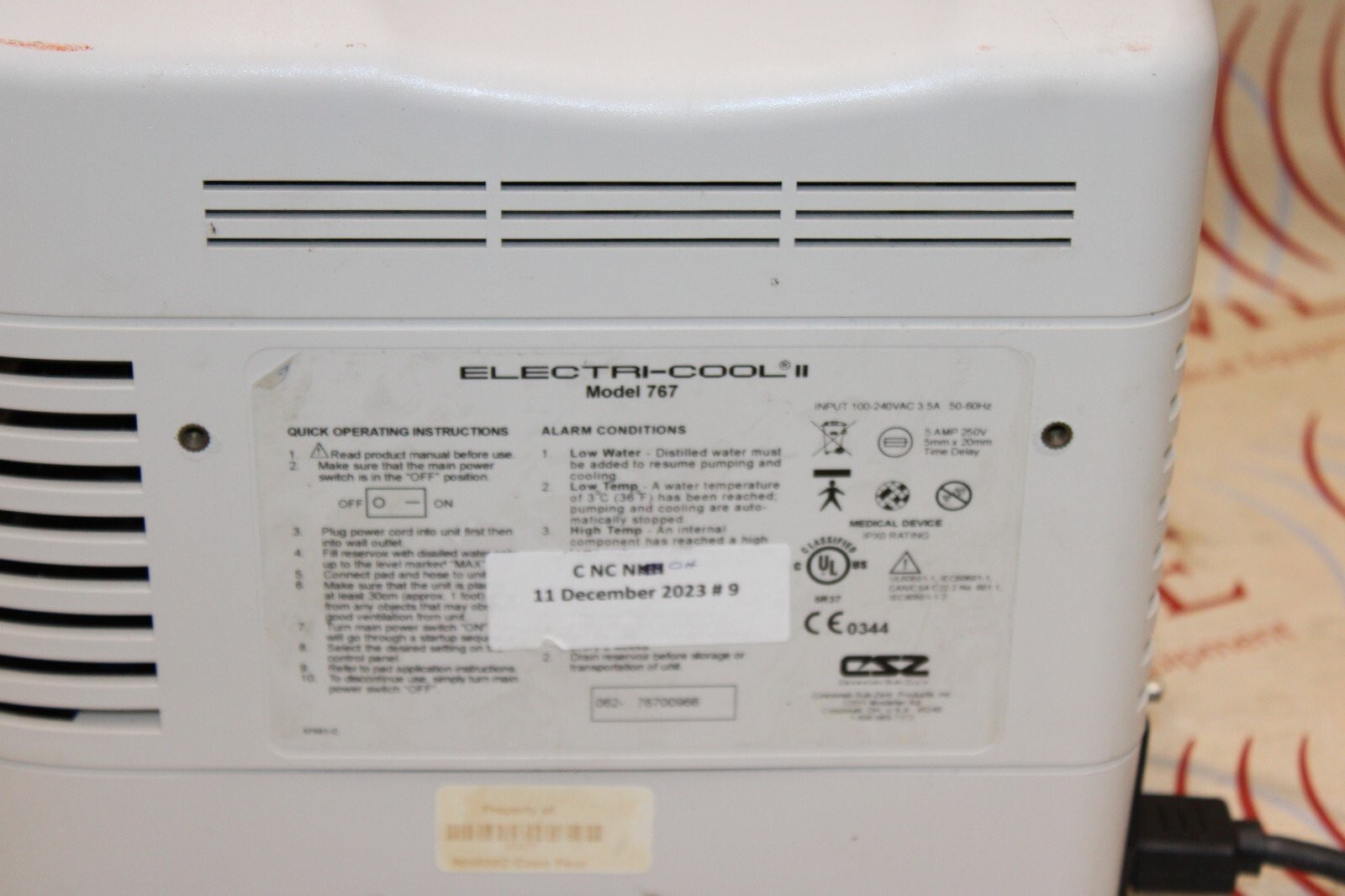 CSZ Electri-Cool ll 767 Cincinnati Sub-Zero Localized Cold Therapy System