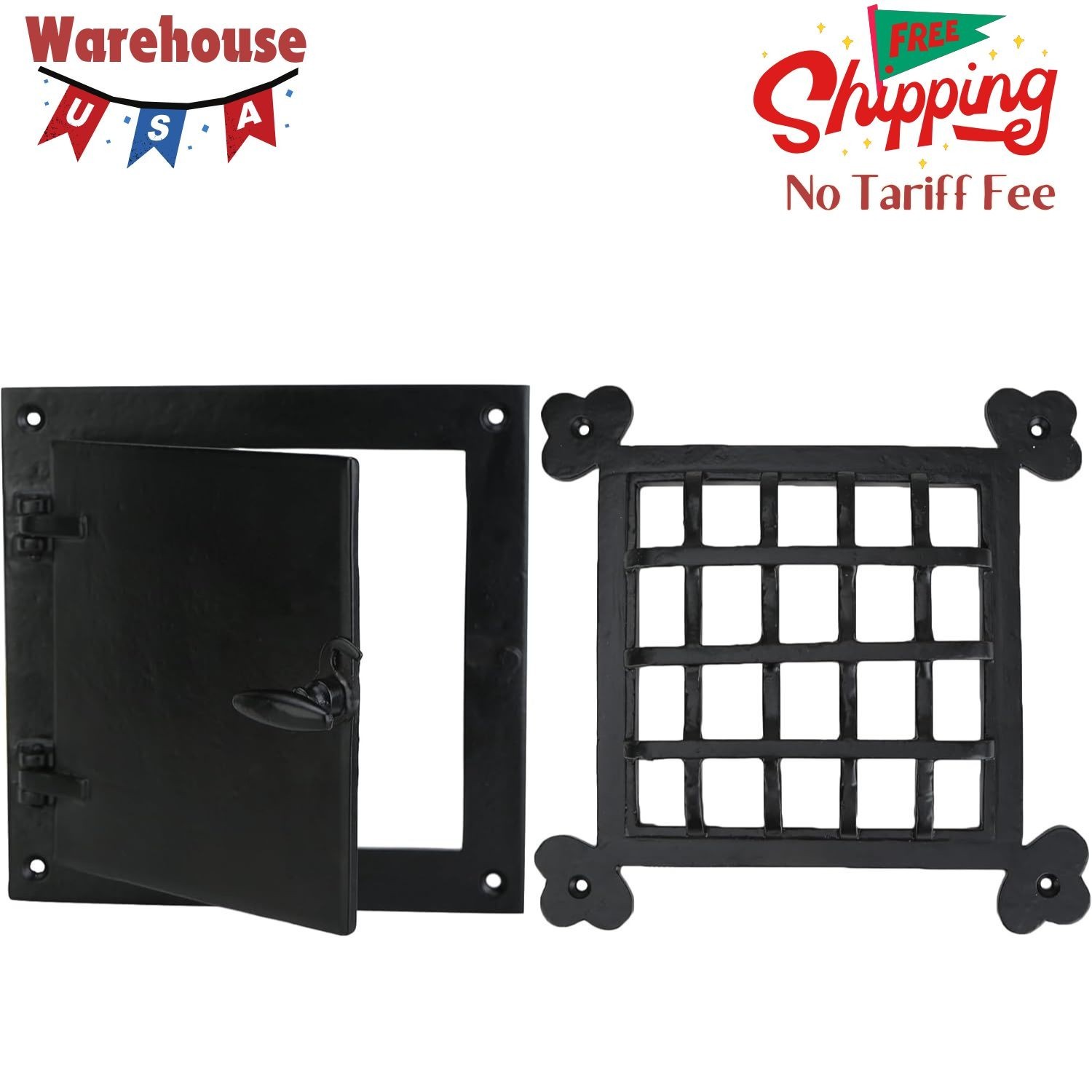 Cast Iron Speakeasy Door Grill, 8.5"x8.5",Decorative Viewing Grille,Black Finish