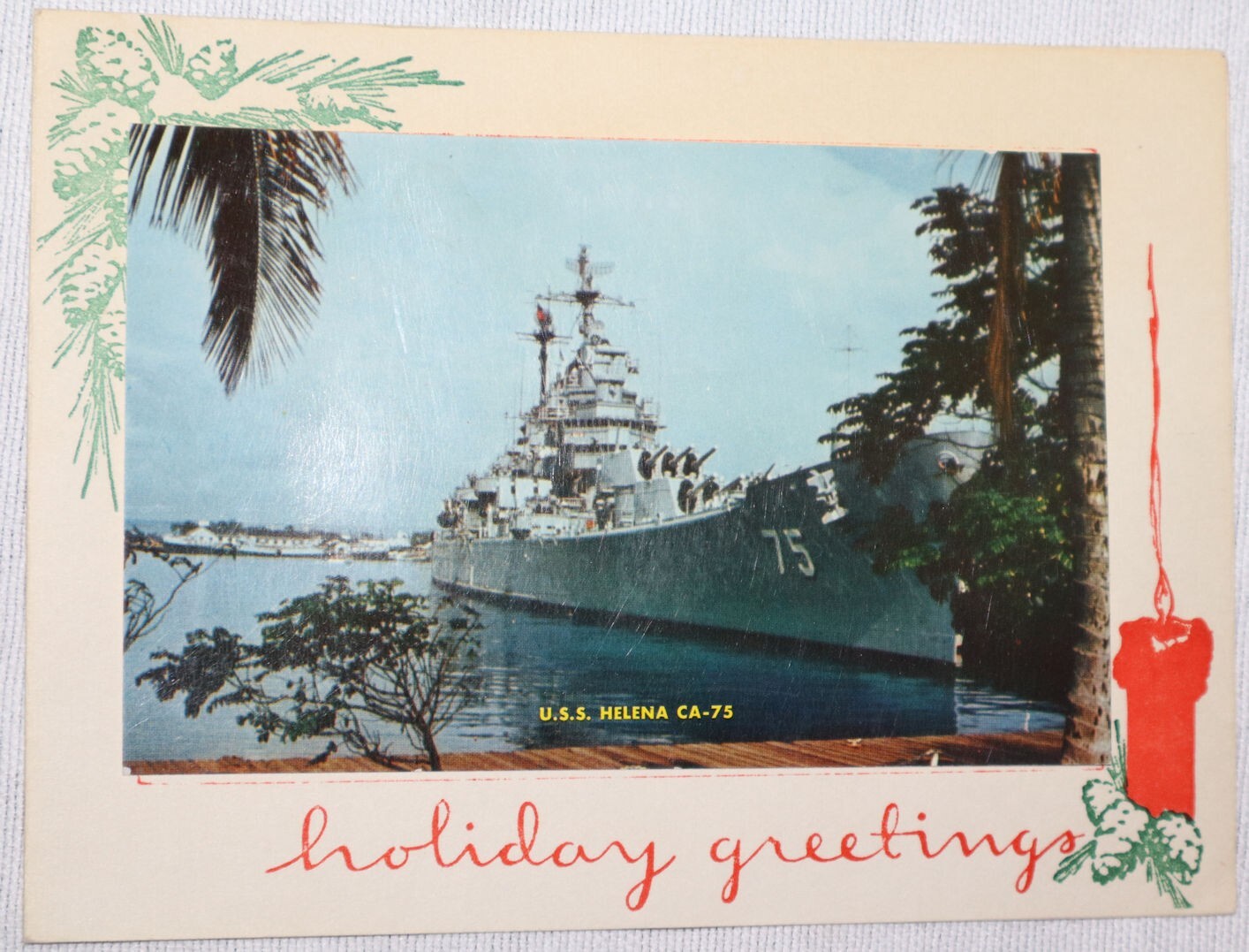 ORIGINAL USN 1950'S - 1960'S USS HELENA CA-75 HOLIDAY/CHRISTMAS GREETING CARD
