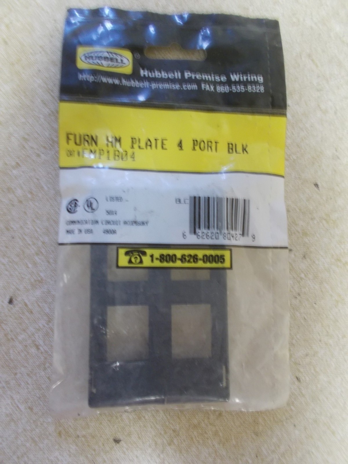 NEW Hubbell FMP1B04 4-Port Black Furniture Plate *FREE SHIPPING*
