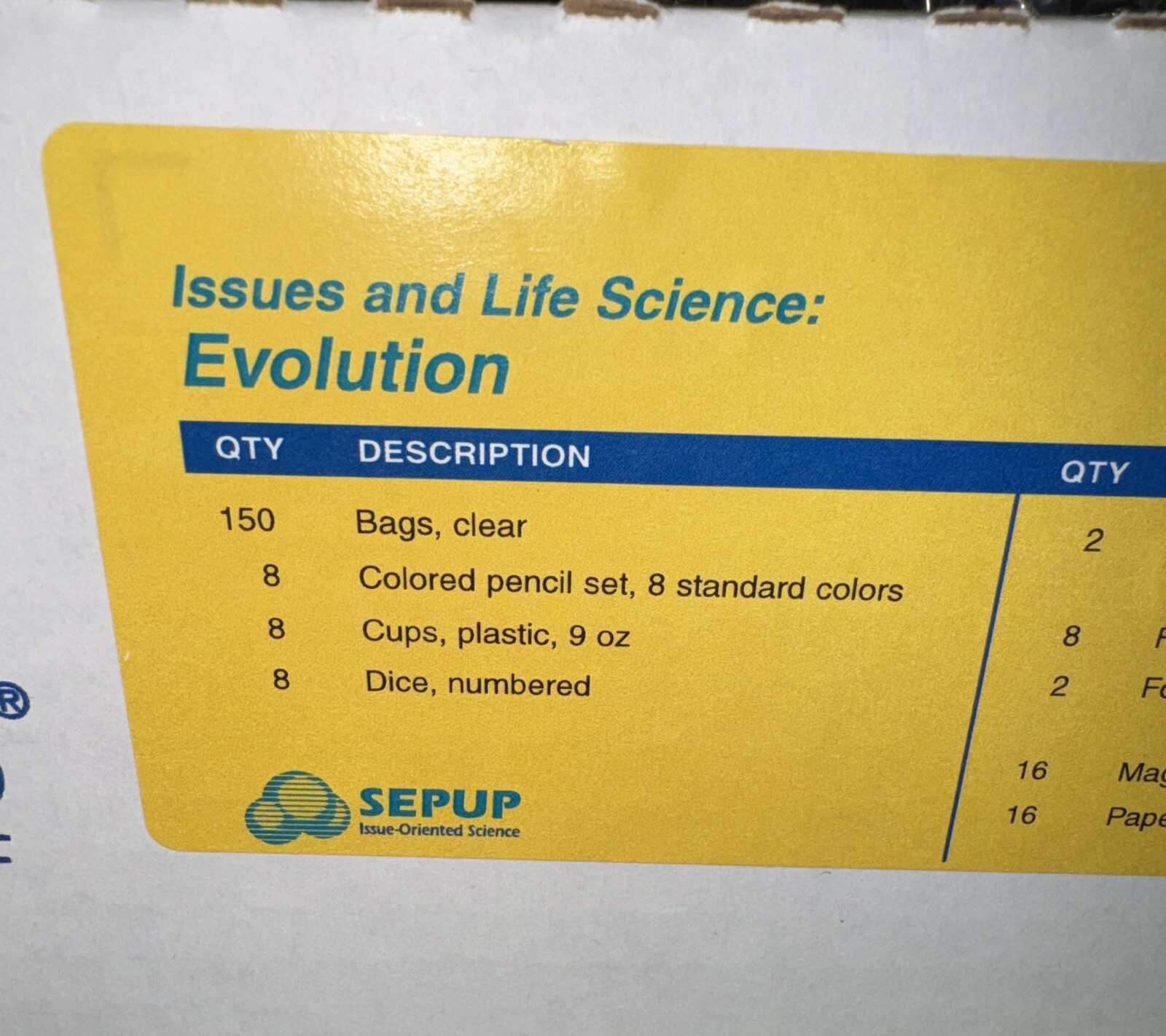 SEPUP Lab-Aids Issues And Life Science, Evolution, #1 Open Box NEW