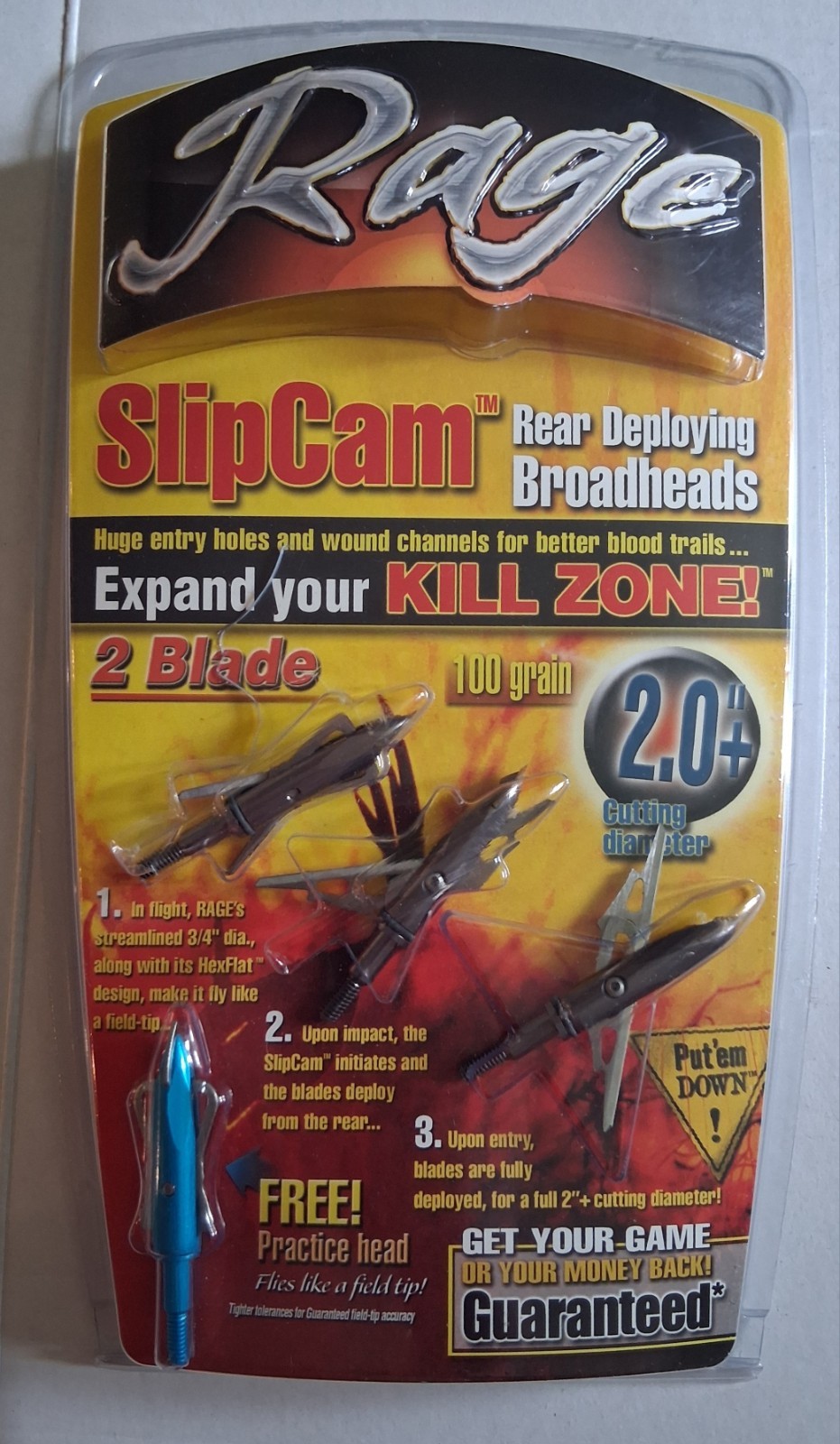 Original Rage 2-blade 100 Grain 2" Cut Dia. Broadheads w/ O-rings Archery