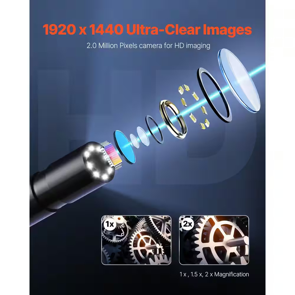 1920P HD Endoscope with Light, Android/Ios Compatible. 8 LED Lights, 10 Ft. Semi