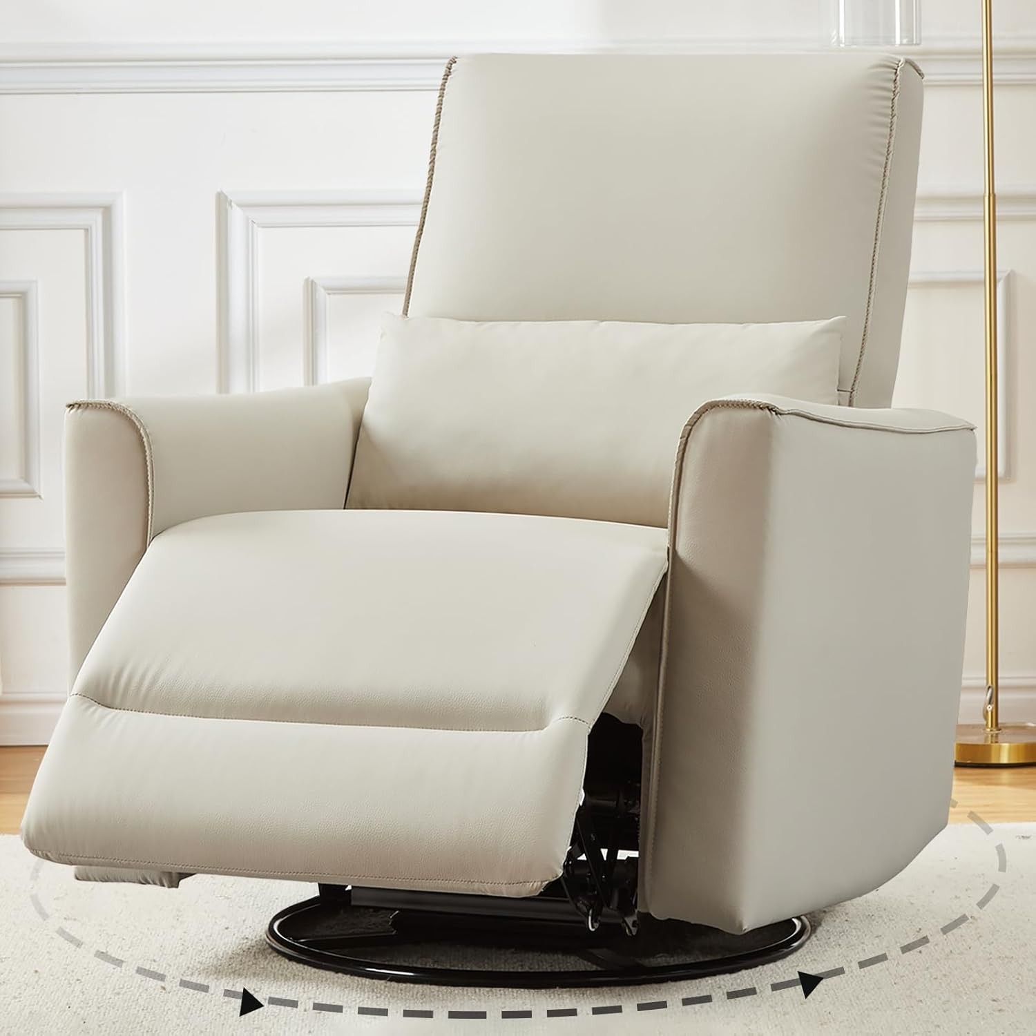 Swivel Rocking Recliner Chair Manual Leather Glider with Lumbar Padded Armrest