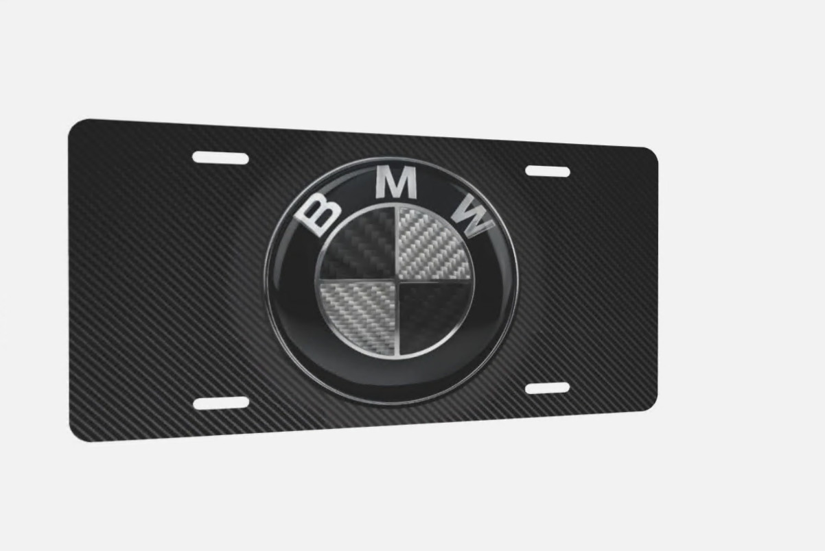BMW Marque License Emblem Black 6x12 Inch Aluminum License Plate - Made In USA