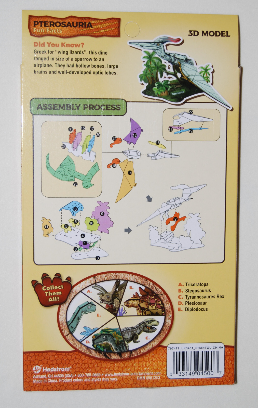 NIB Hedstrom Dinosaur 3-D Model Kit Ages 7+ Pterosauria 25pc