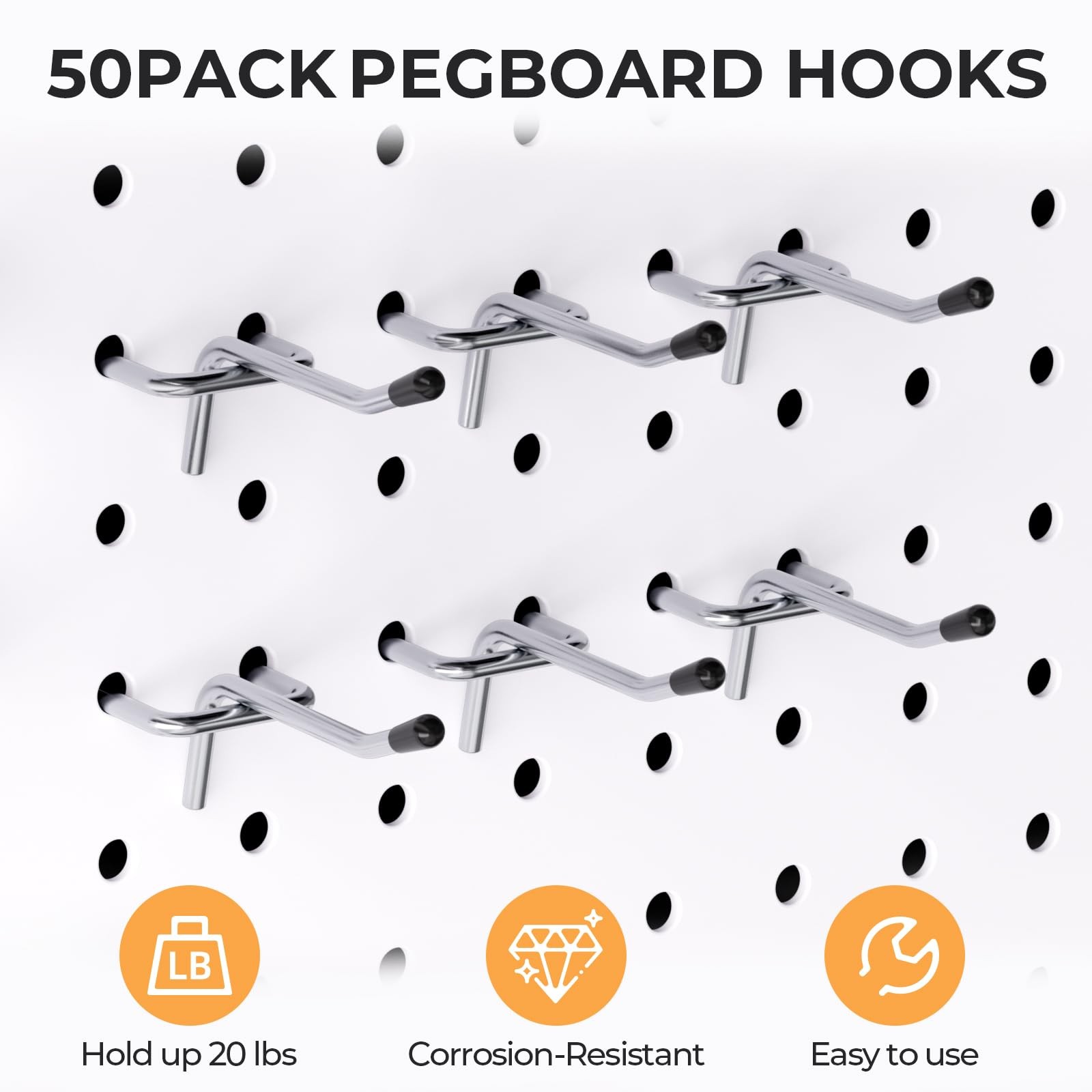 50 Pack Pegboard Hooks, 2 Inch Metal Peg Board Hooks Accessories
