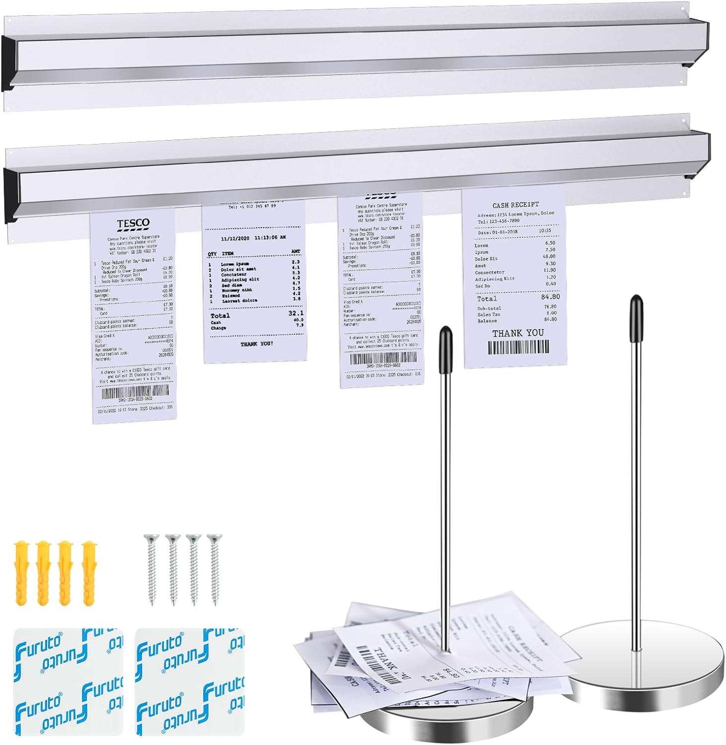 2 Pieces of 17-Inch Aluminum Sliding Restaurant Order Ticket Clip Rails, with 2