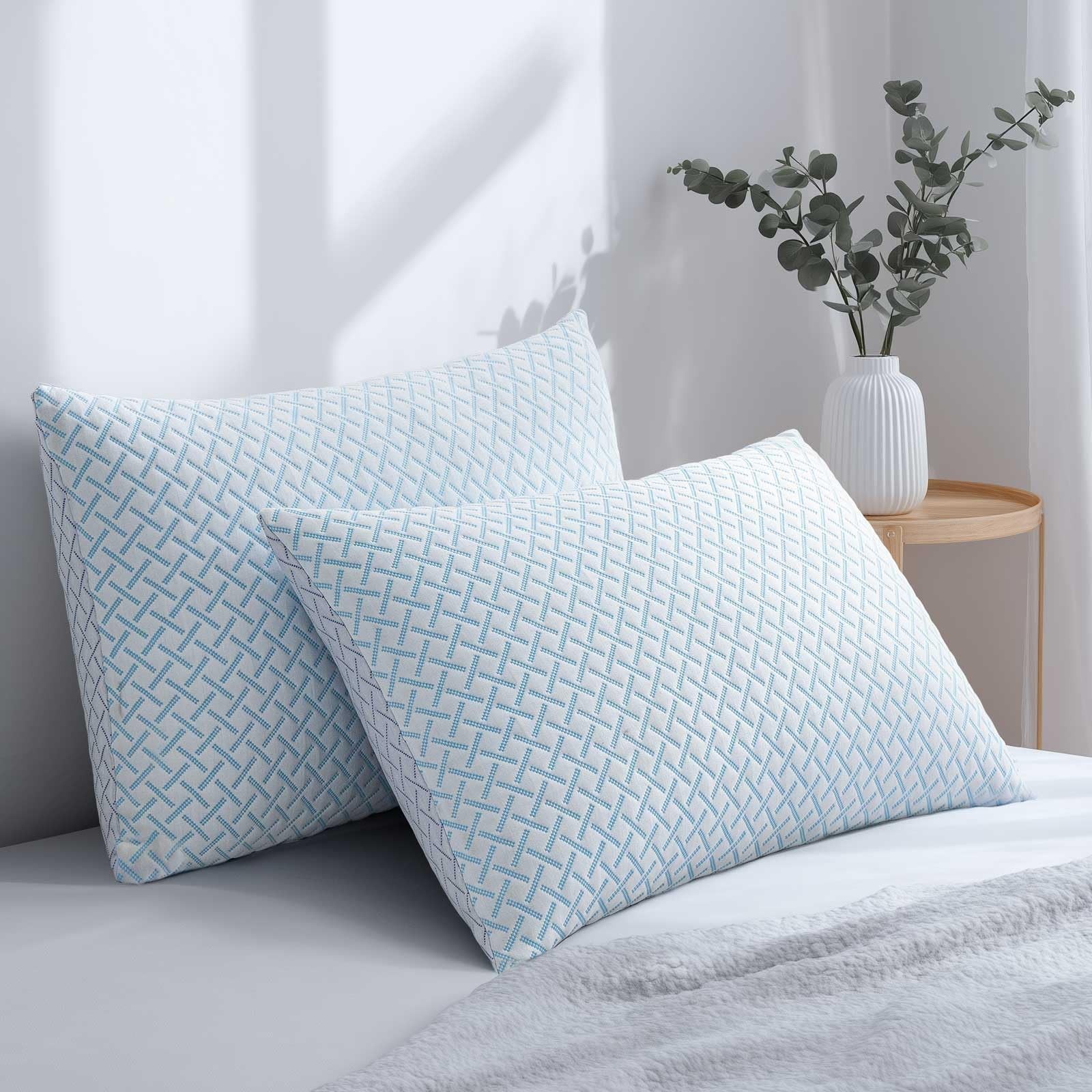 Shredded Memory Foam Cooling Medium Soft Bamboo Viscose Pillows Queen Size Se...