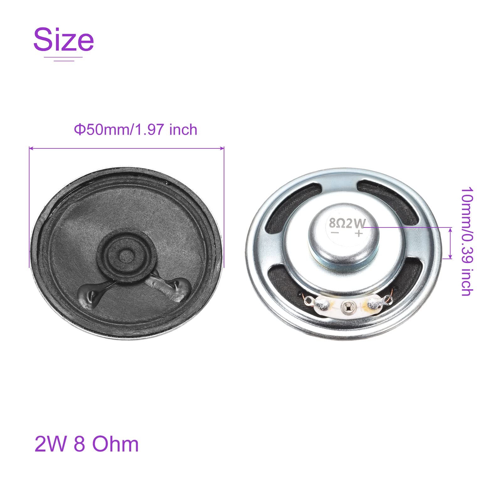 DMiotech 2 Pack 2W 8 Ohm 50mm Diameter DIY Magnetic Speaker Round Shape Black