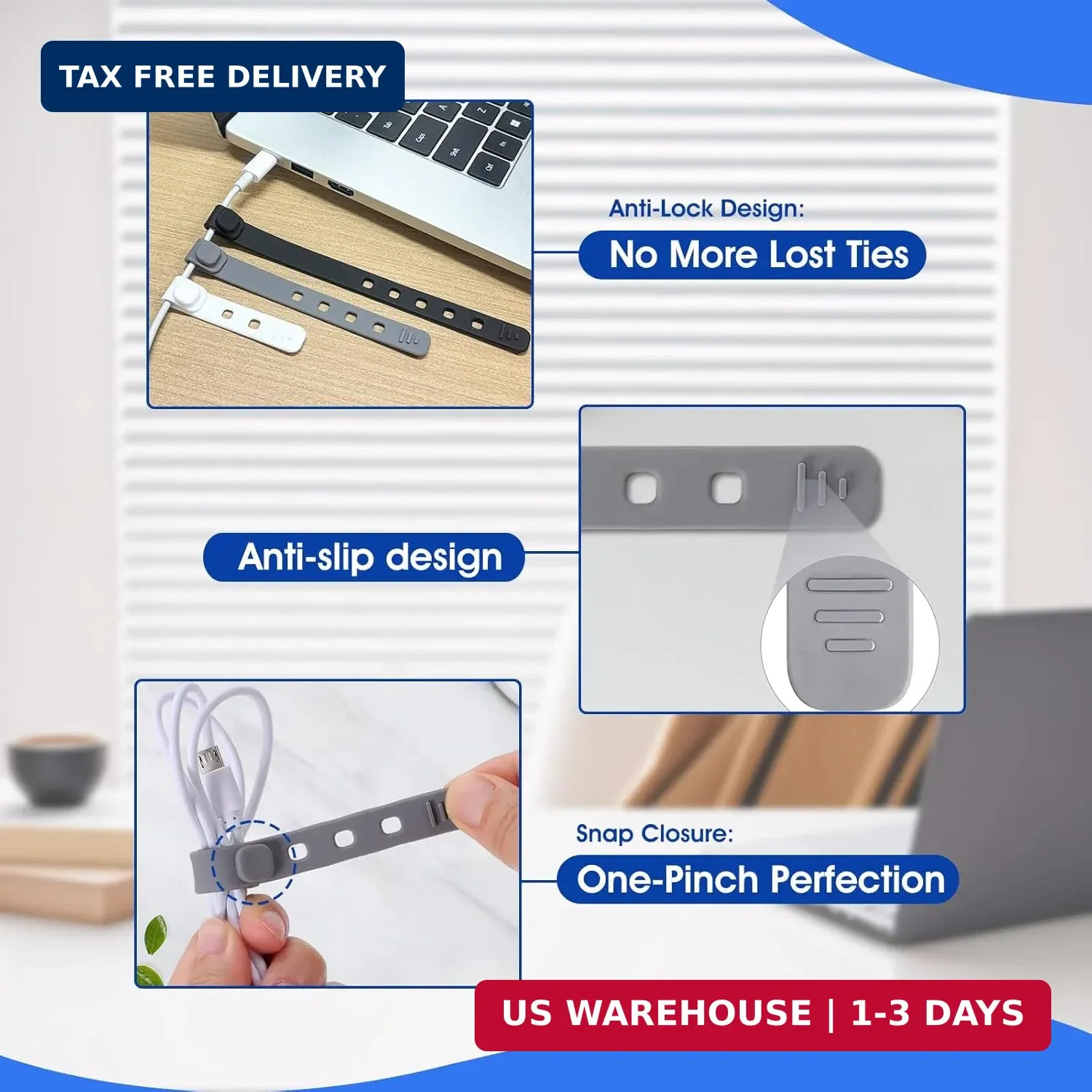 90Pcs Silicone Cable Ties with 3 Sizes,Reusable and Washable with Adjustab