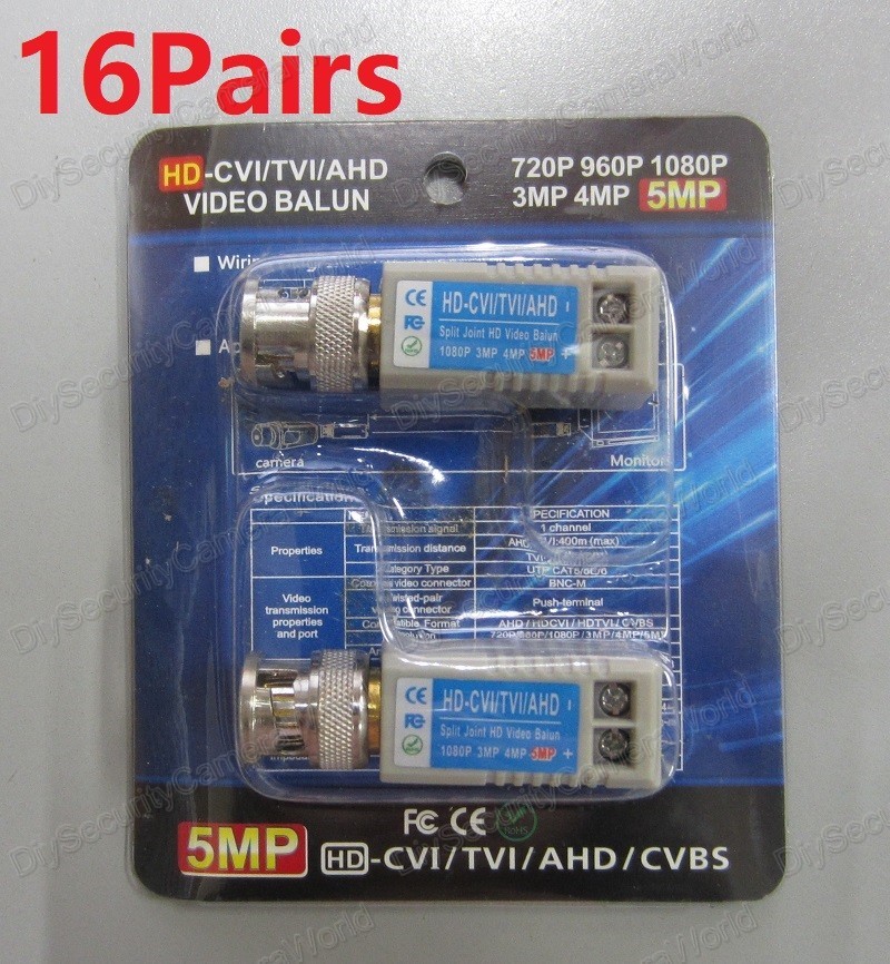 32PCS (PACK OF 16) High Performance Mini CCTV BNC Video Balun