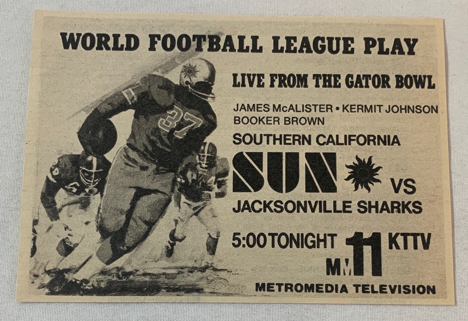 1974 KTTV tv ad ~ WFL WORLD FOOTBALL LEAGUE Sun vs Sharks