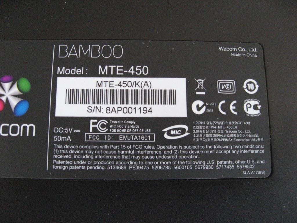 Wacom Bamboo Graphics/Drawing Tablet - Model MTE-450