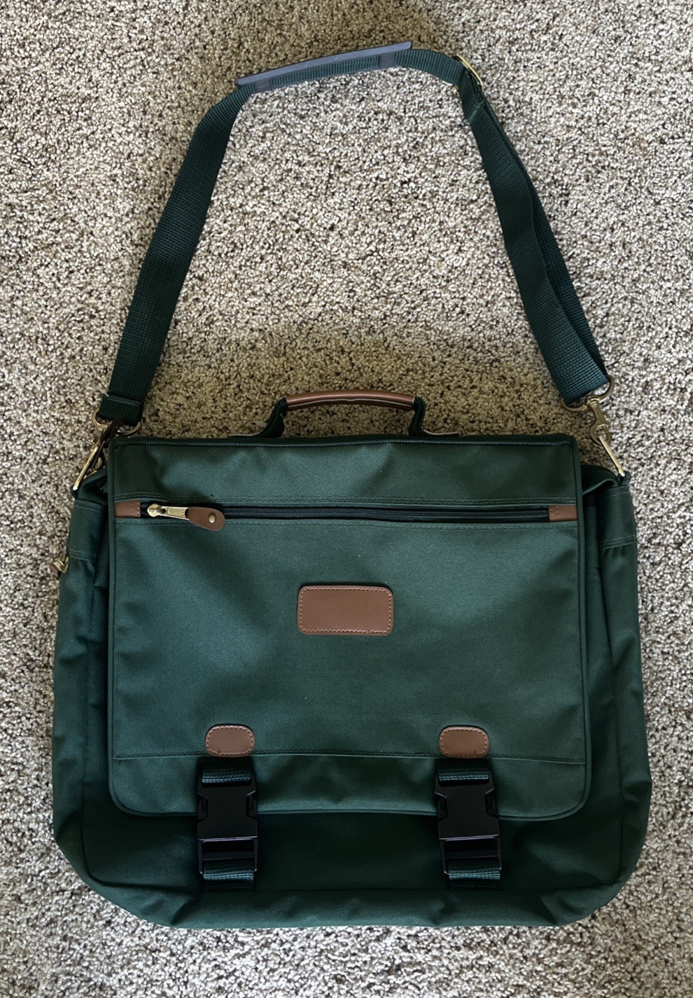 Canvas Messenger Laptop Bag 18x15 Expandable Dark Green School College New