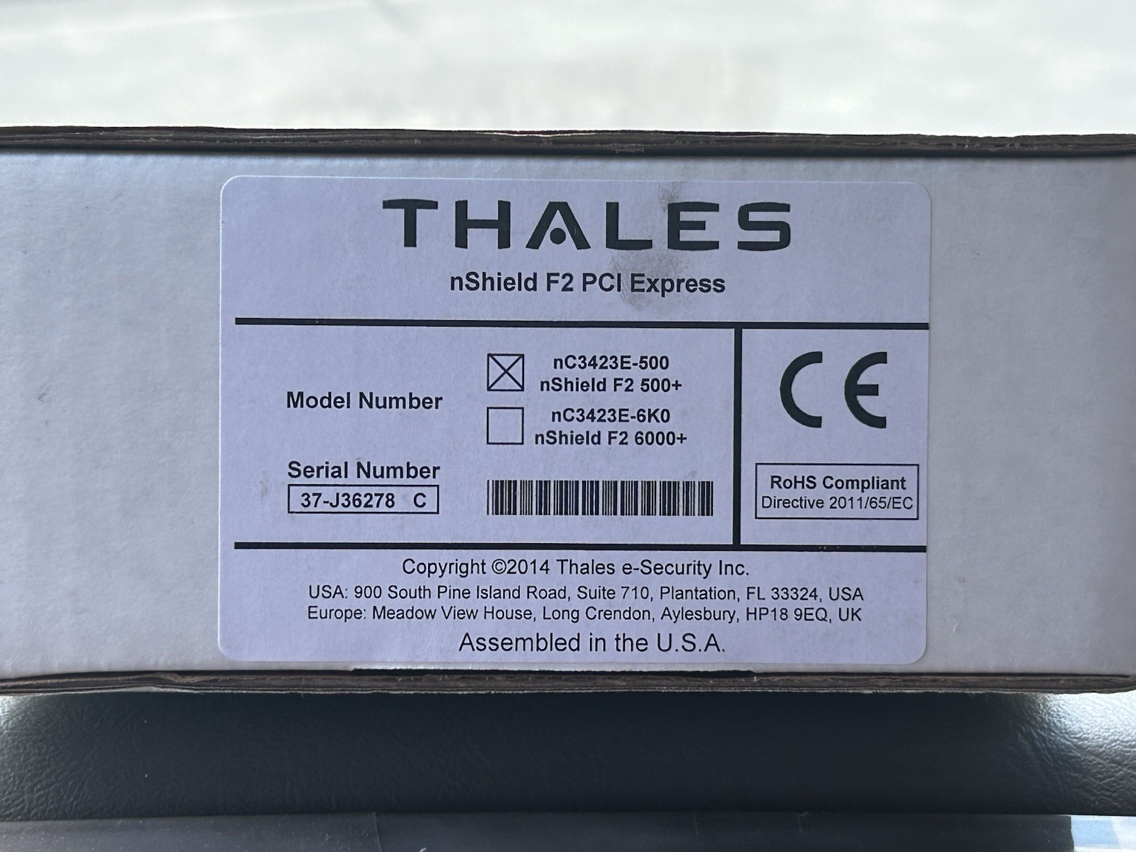 Thales  NC3423E-500 500+ nShield Solo F2 PCIe Hardware Security Card A-025001-L
