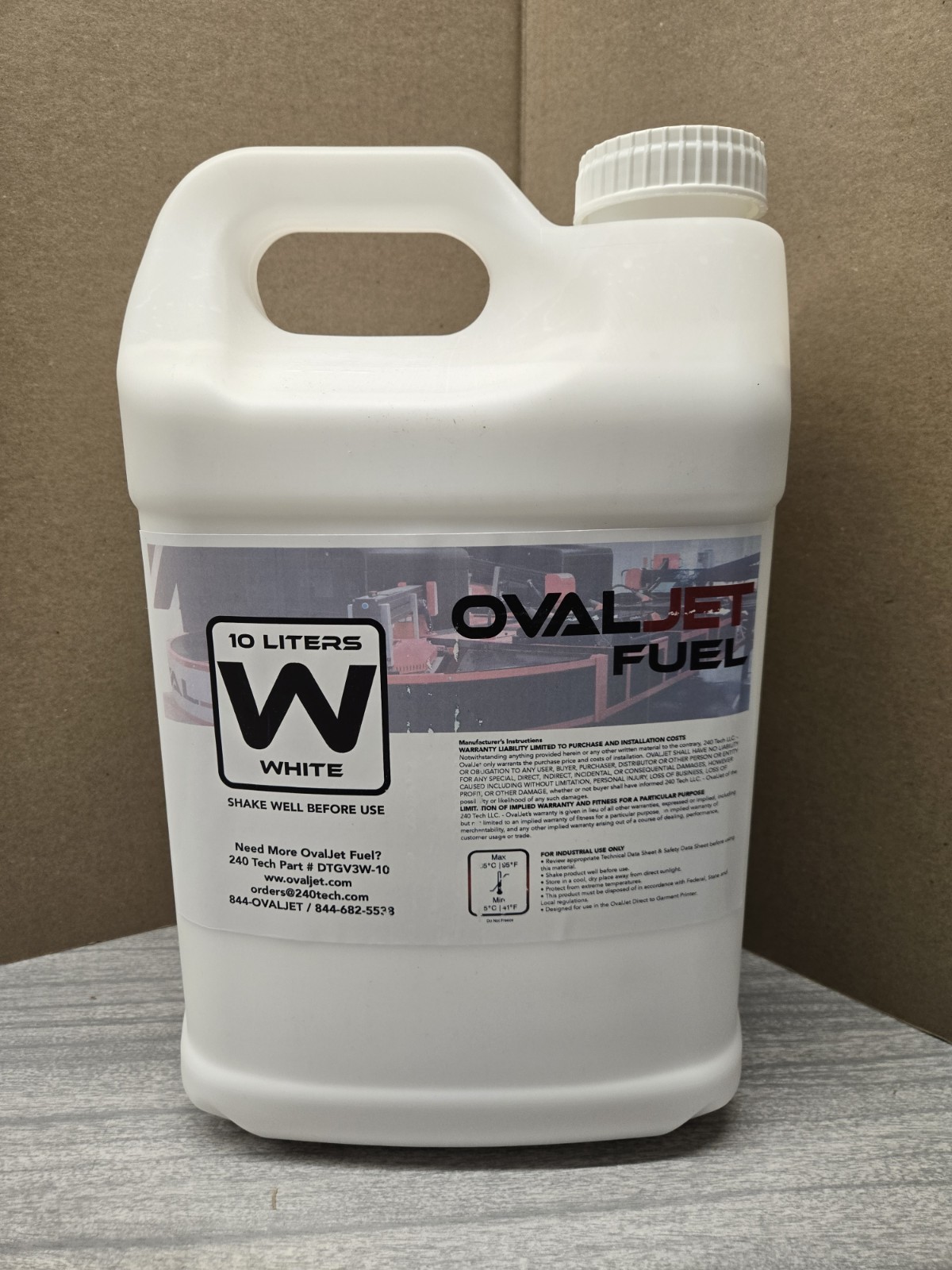 Ovaljet DTGV3W White Water Based Pigment Ink- 10 Liter Jug