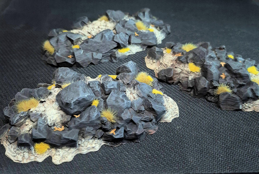 Black Rock Pile Terrain Lot – x3 Scatter Pieces for Tabletop Wargames D&D