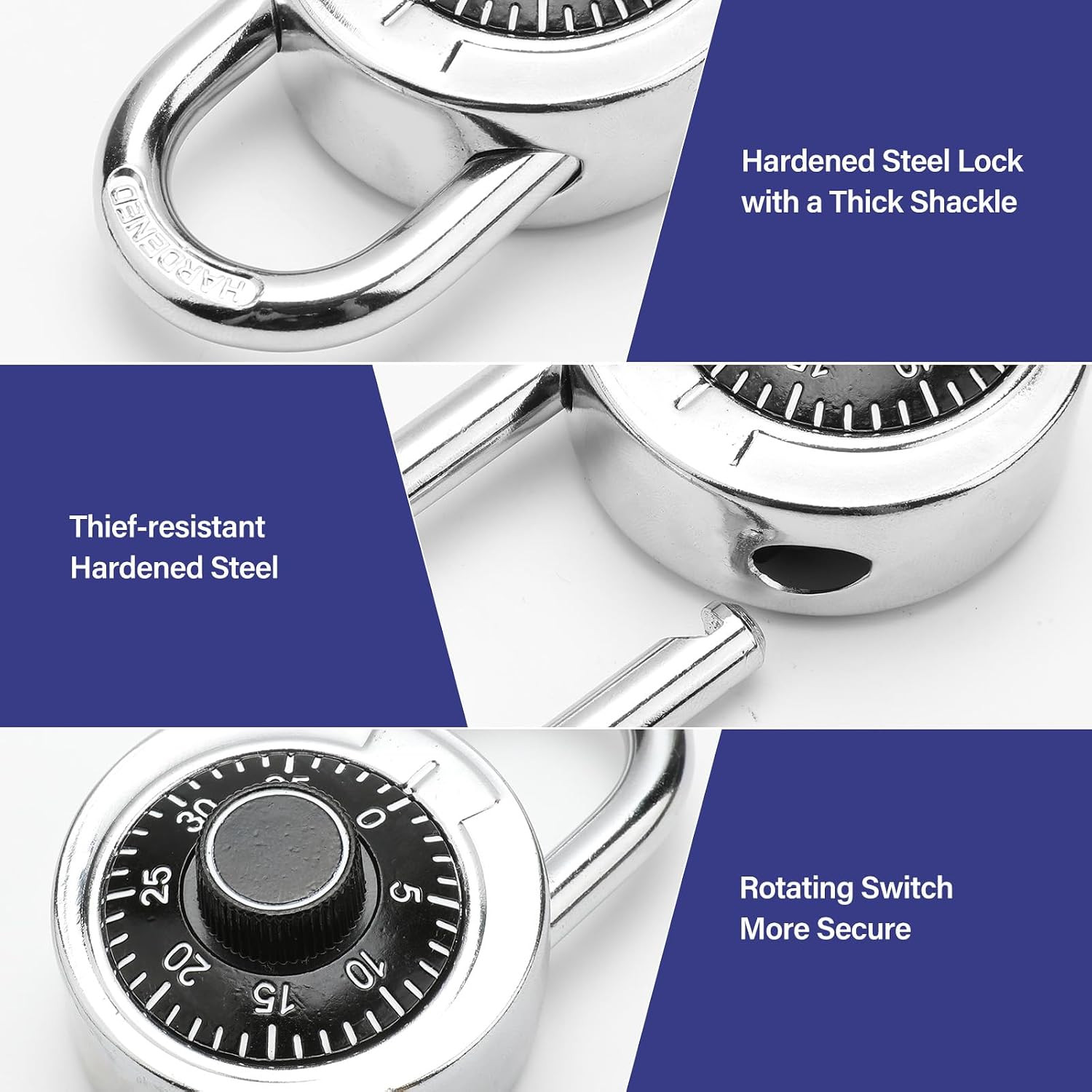 Mini Combination Padlock, 3-Dial Preset Code, Black, 1 Pack | Hardened Steel Sha