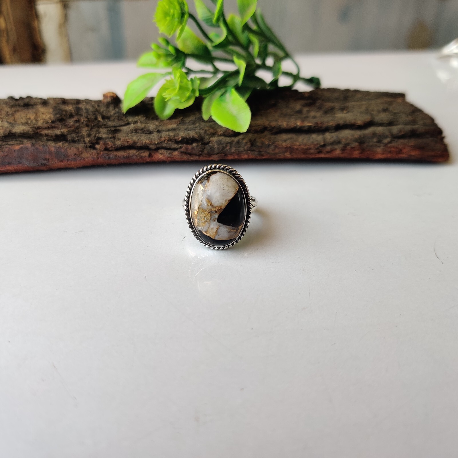Natural Peanut Wood Gemstone Ring 925 Sterling Silver Gift For Girls & Women