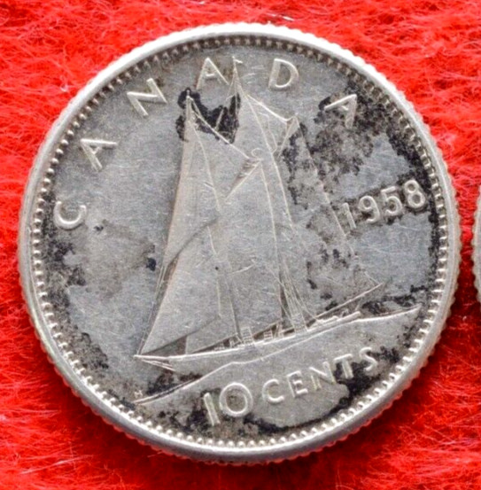 1958 ~ Canada  10 Cents Silver Coin  (C0048)
