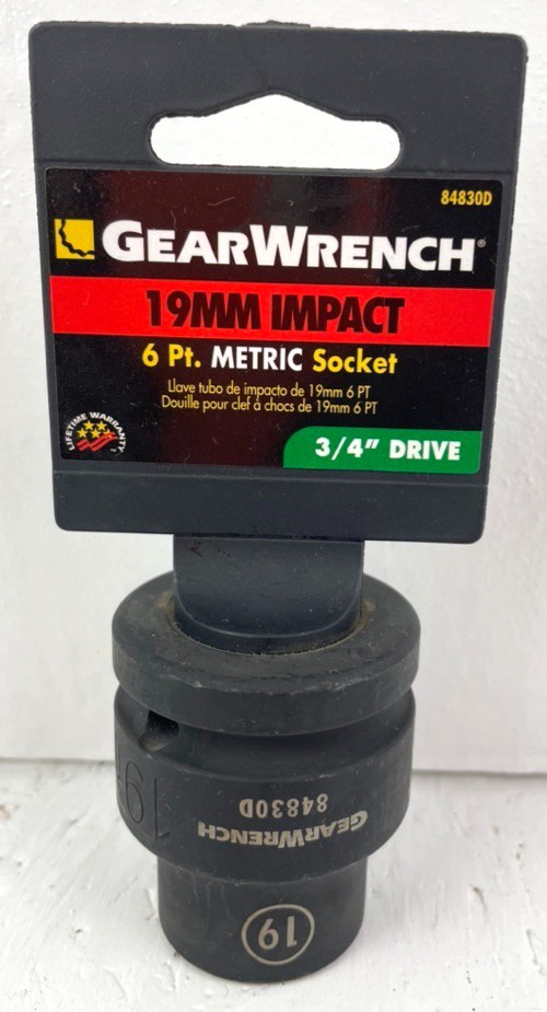 19mm Gearwrench Impact Socket, Shallow Well, 3/4" Drive, 6-Point, # 84830D