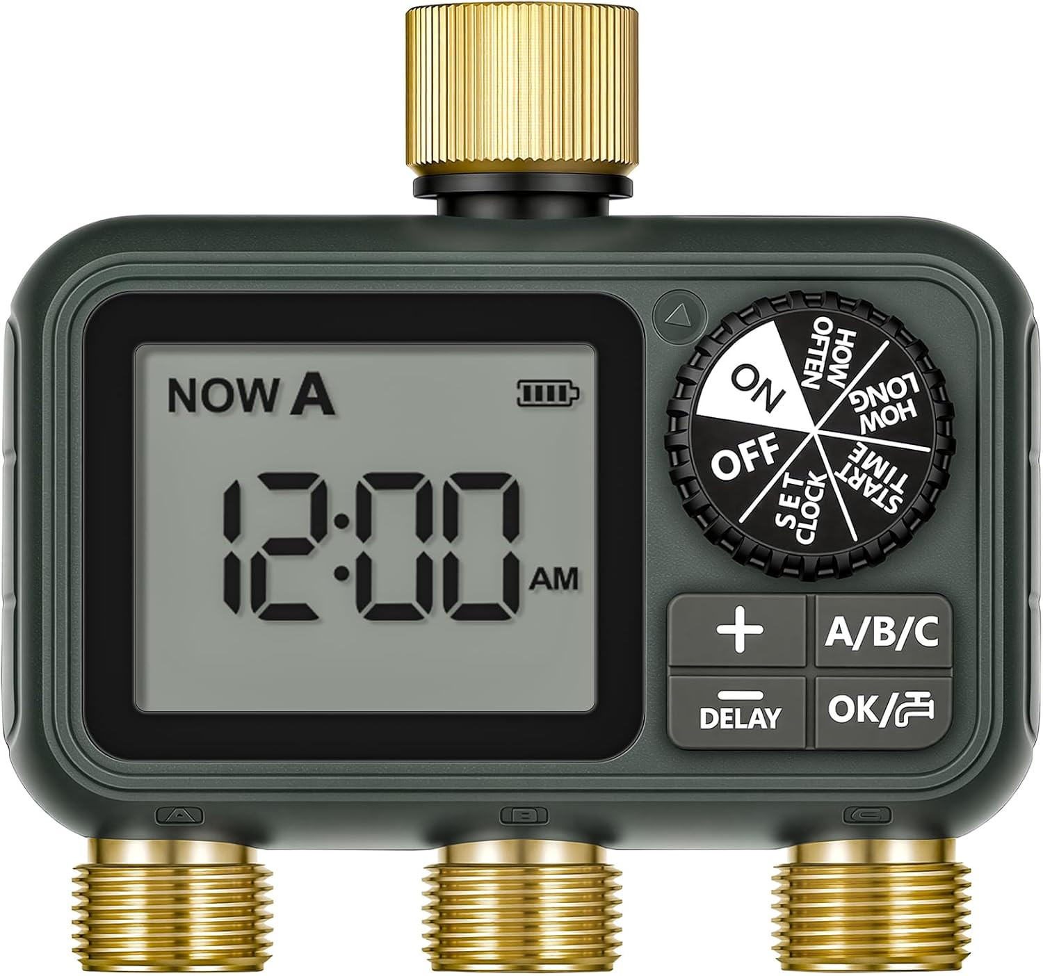 Programmable Brass Sprinkler Timer with 3 Outlets for Garden & Lawn Care