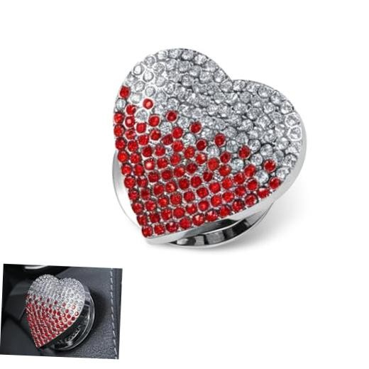Bling Car Engine Start Button Cover, Cute Heart Rhinestone Auto 1 PC Red White