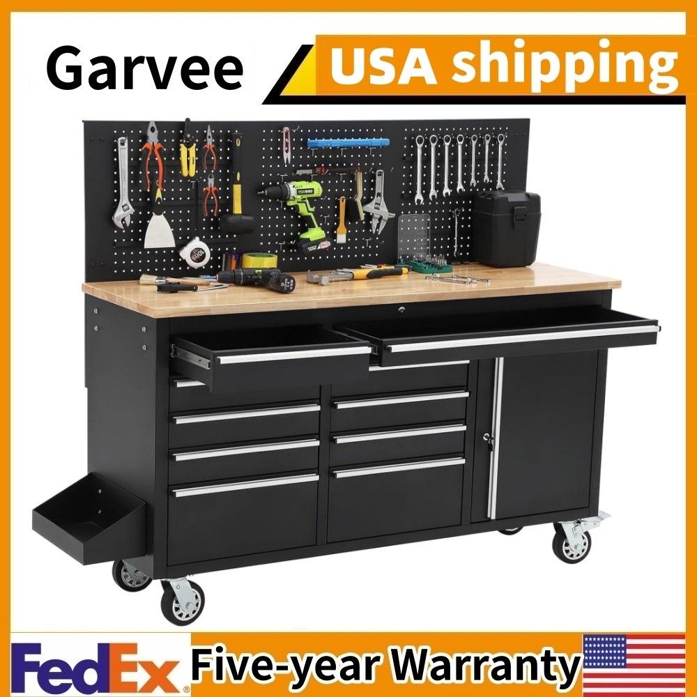10 Drawers 61inch Rolling Tool Chest Garage Workbench Storage Tool Cabinet Strip