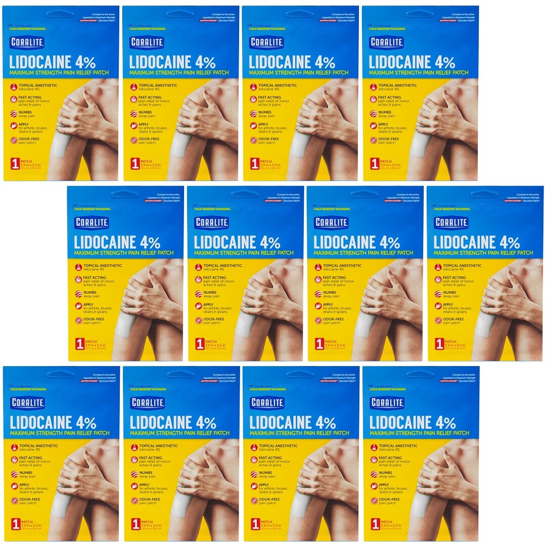 12 Coralite Lidocaine 4% Pain Relief Patch Max Strength 3.9" x 5.5" Exp 05/2027