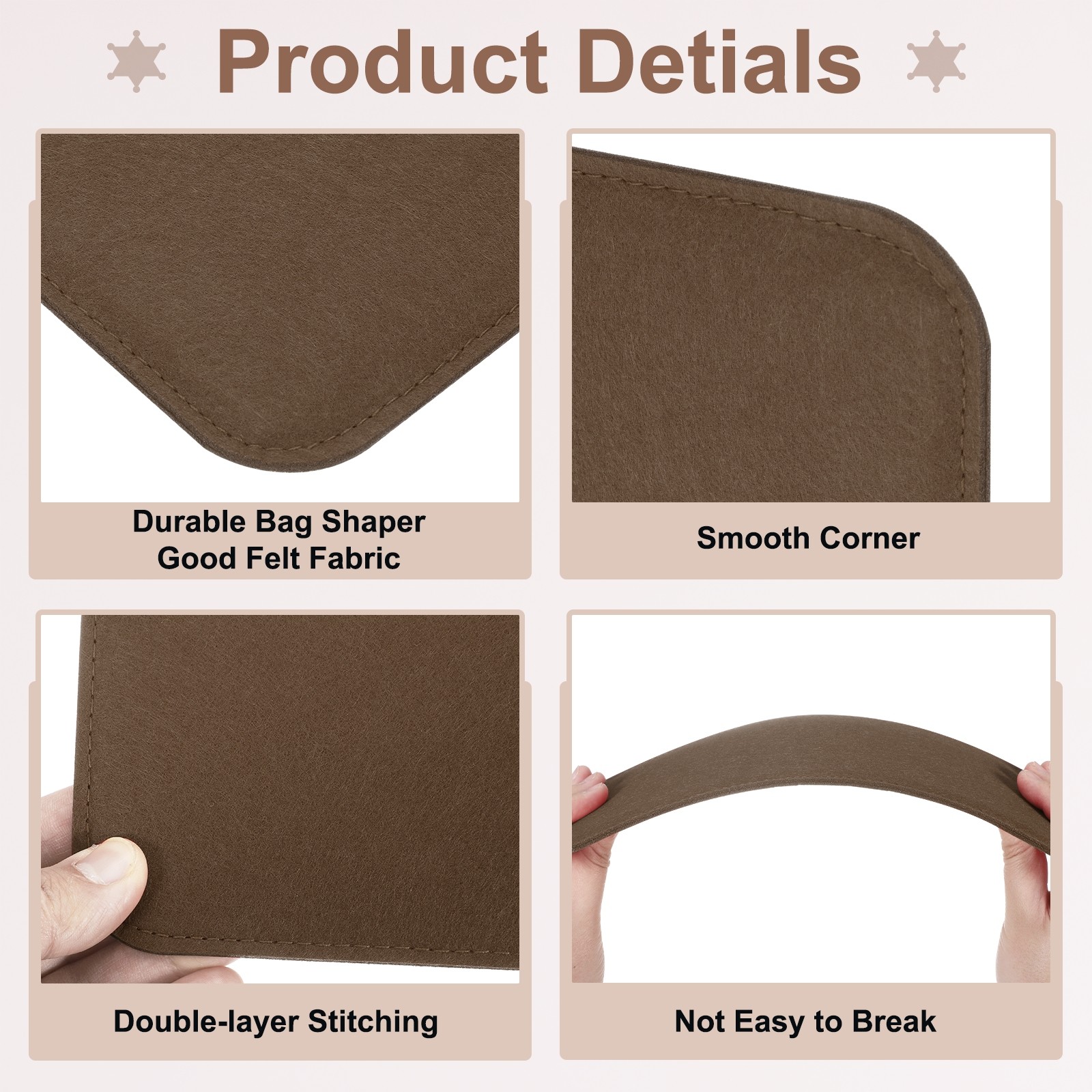 2Pcs Felt Base Shaper 13.8x5 Inch Rectangle Bag Bottom Shaper Pad Coffee