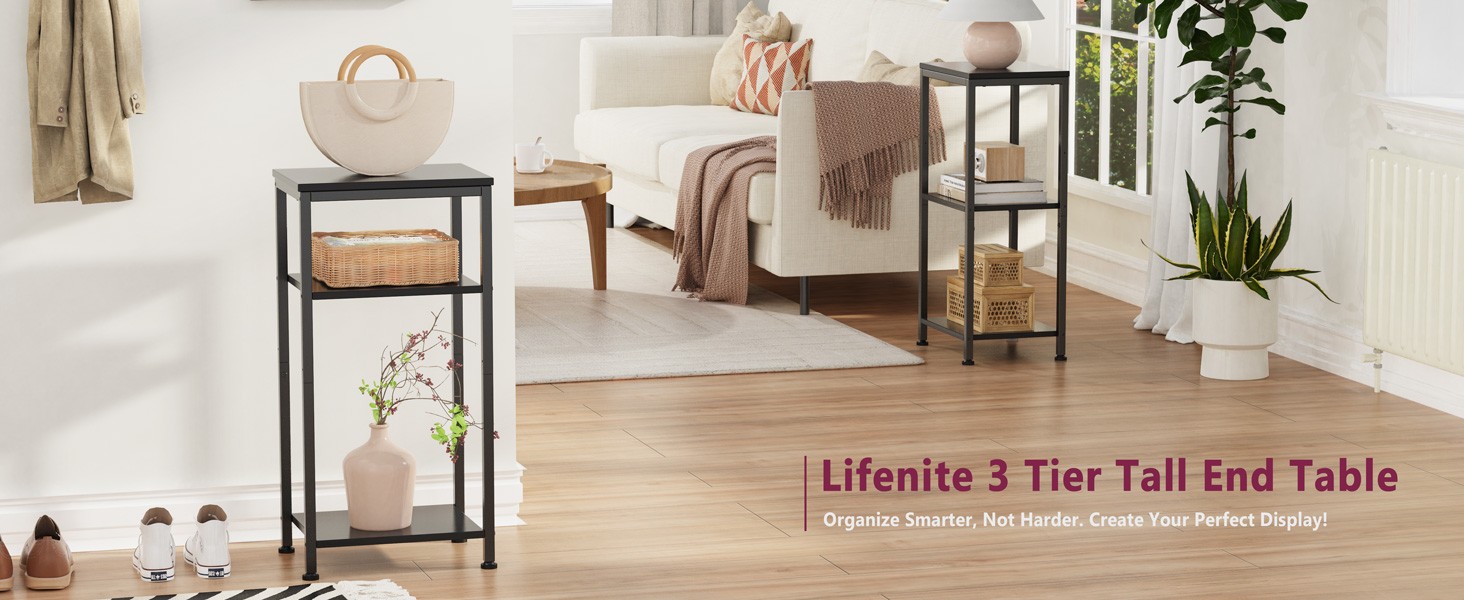 3 Tier End Table, Tall Nightstand for Small Spaces, Tall Side Table with