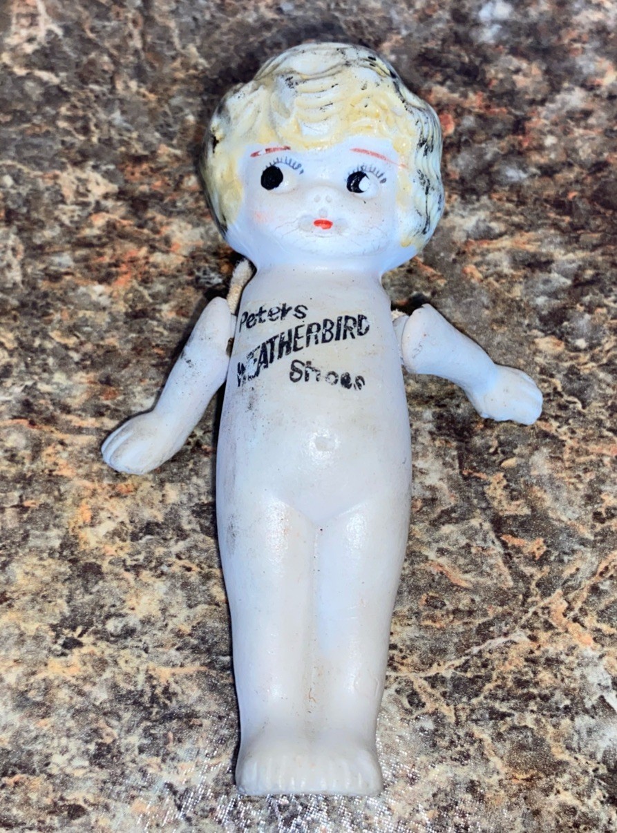 Antique Vintage Peters Weatherbird Shoes Advertising Porcelain Bisque Doll Japan