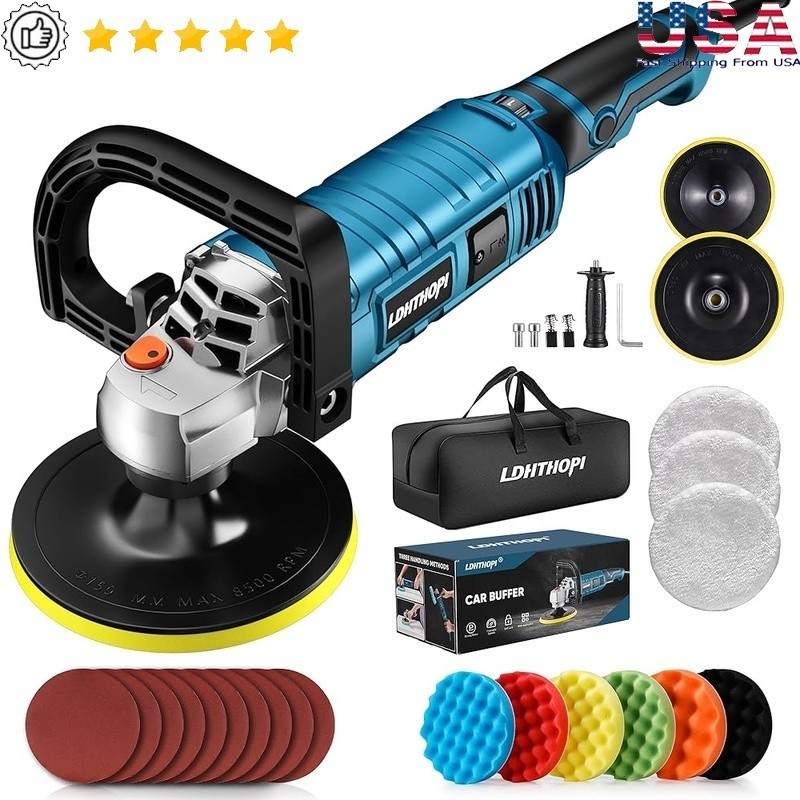High Performance Buffer Polisher 1600W 7 Speeds 7 Pads Multi-Surface Use