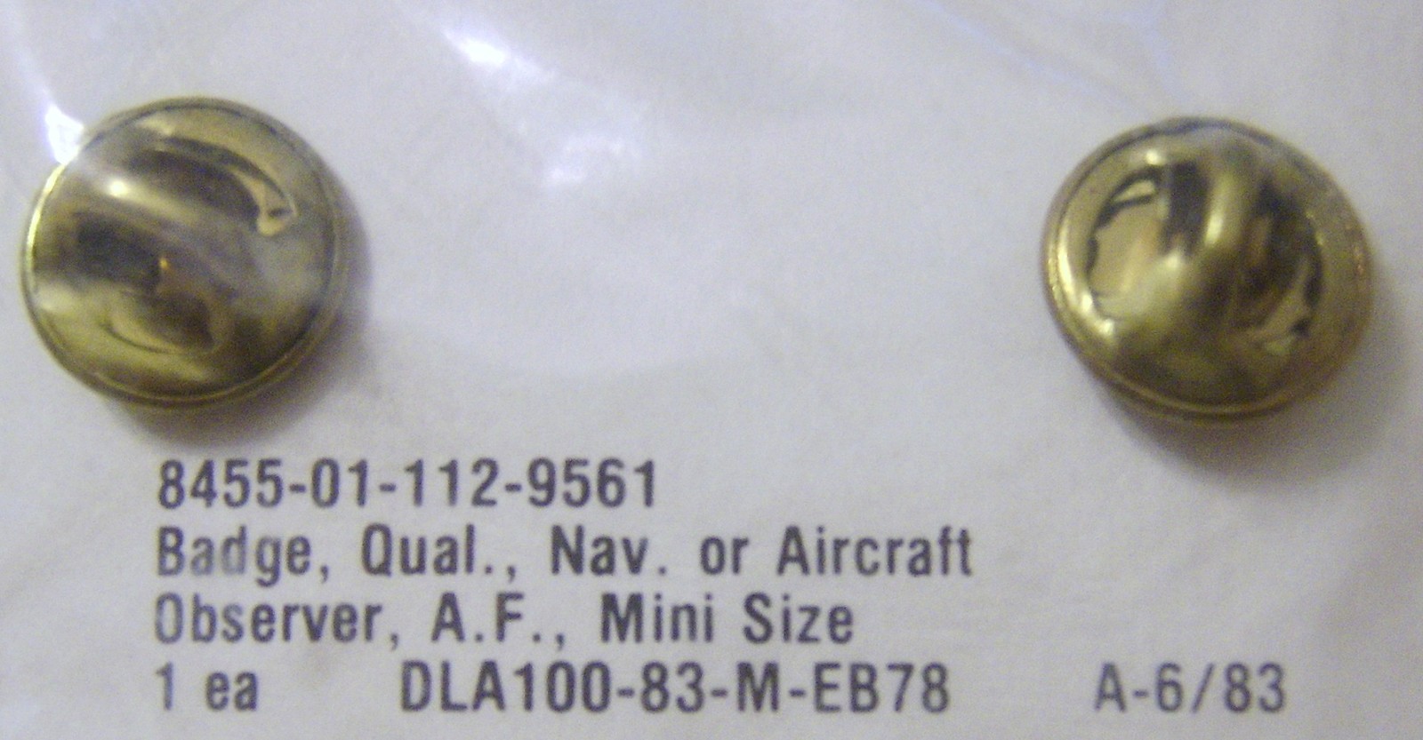 USAF BASIC QUALIFICATIN BADGE NAVIGATOR OR AIRCRAFT OBSERVER, MININATURE NIP