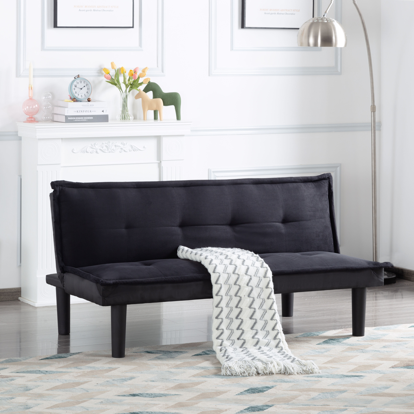 63in Adjustable Futon Sofa Bed Faux Suede Upholstered Modern Sleeper Couch Futon