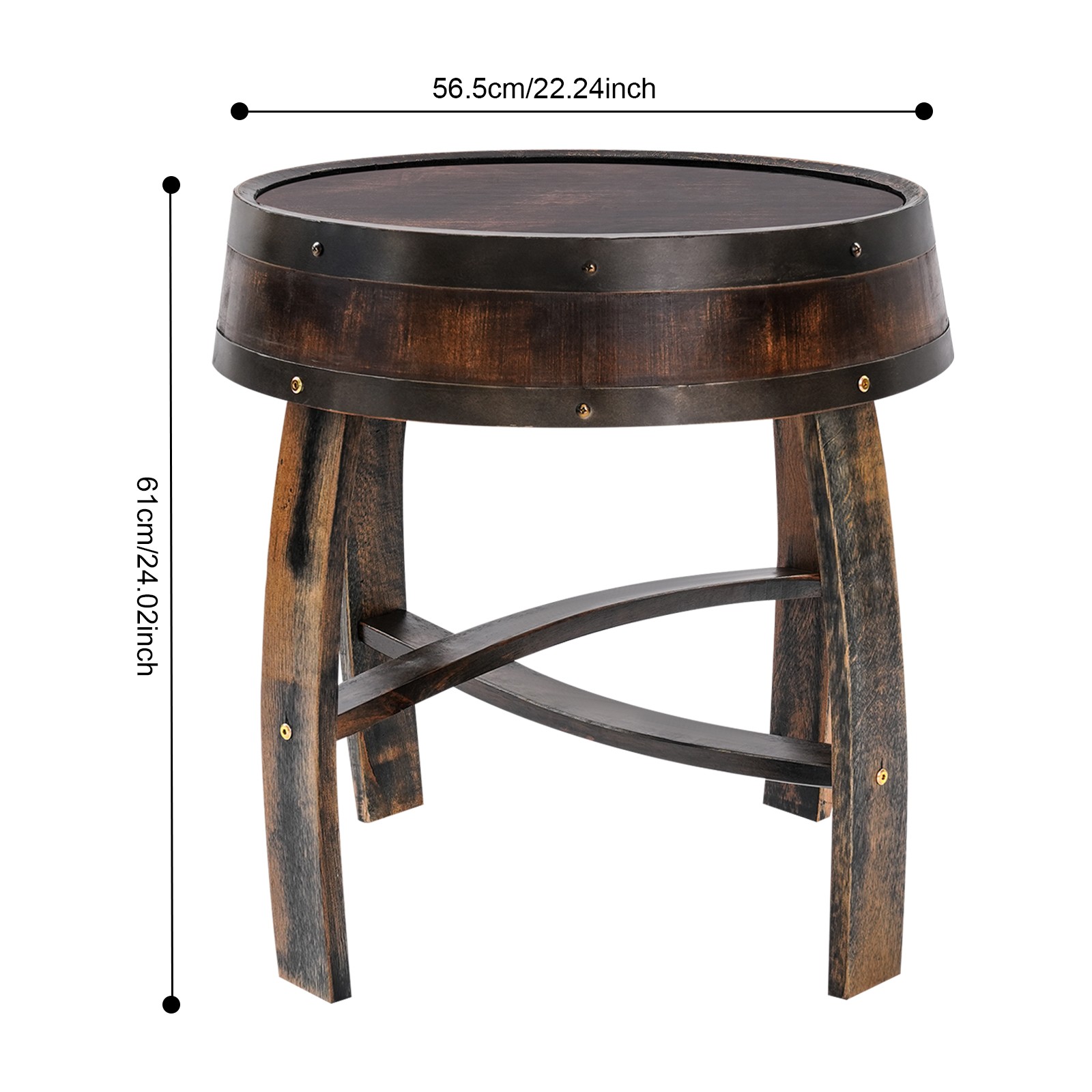 Rustic Oak Wood Barrel End Table Round Side Table 22.24 × 24.02 in