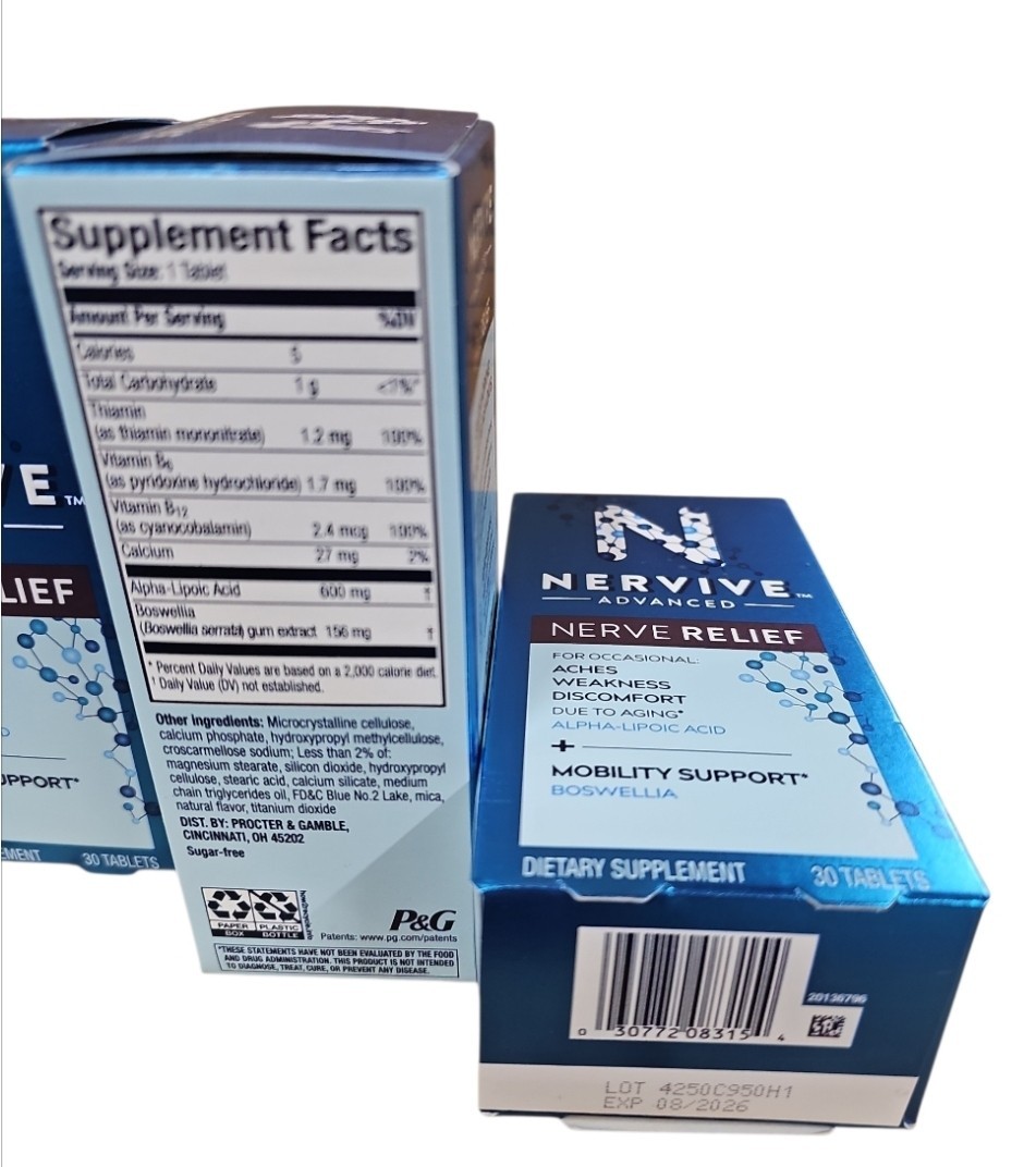 3 Pack! Nervive Advanced Nerve Relief Mobility Support 30 Tablets/90 Total 08/26