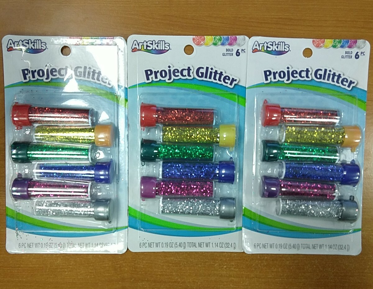 3 Packs of 6: Artskills Glitter Shakers 6 BOLD Colors Project Glitter NEW E12D