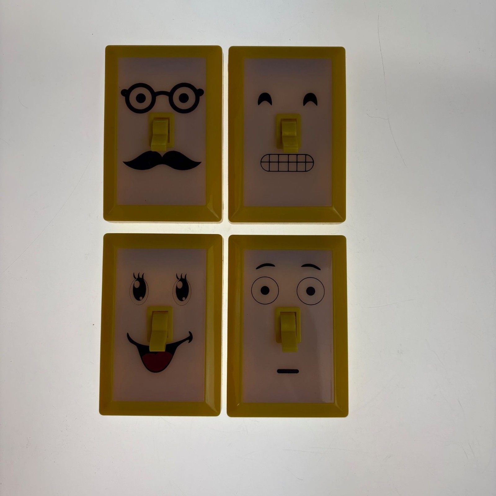 Emoji Face Light Switch Set 4 Winking Eyeglasses Laughing Smiling Faces Mustache